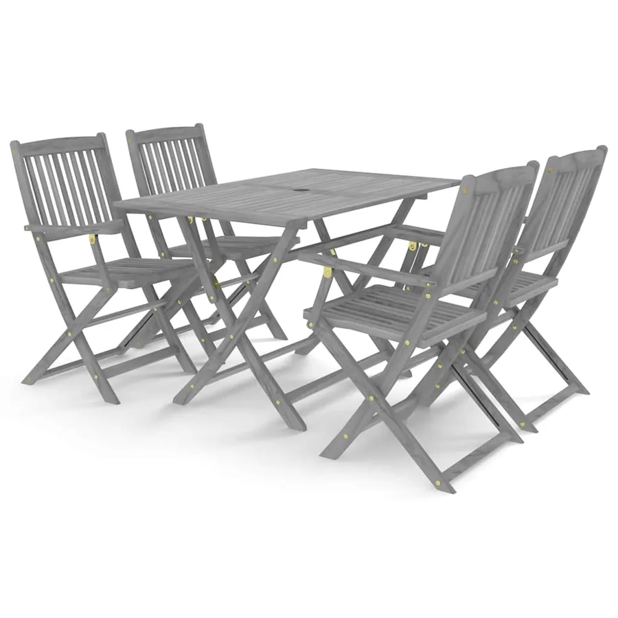 Ensemble à manger de jardin 5 pcs Bois d'acacia massif Gris - 2