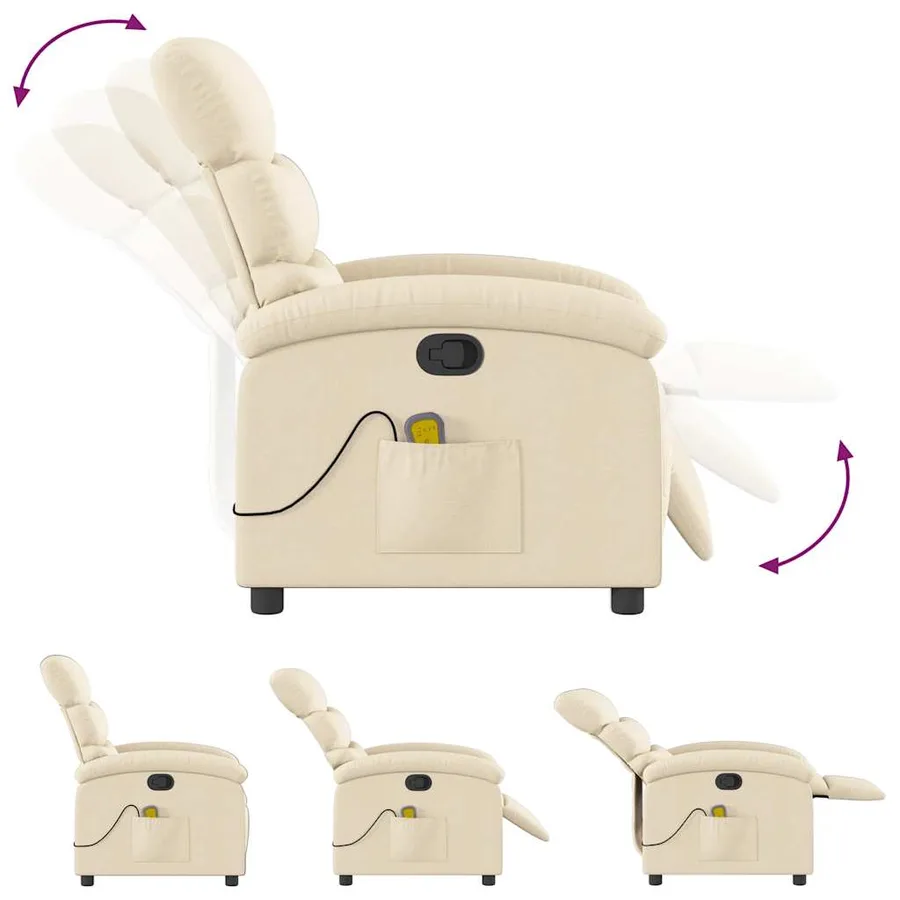 Fauteuil inclinable de massage crème tissu - 7