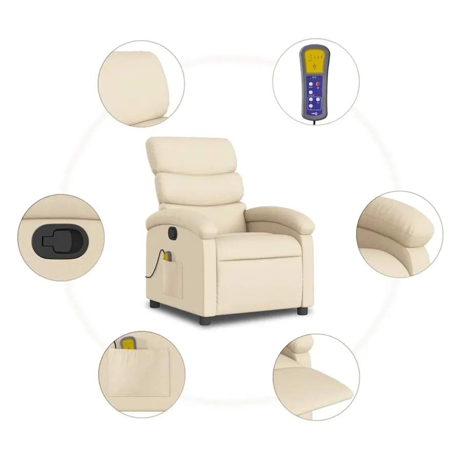 Fauteuil inclinable de massage crème tissu - 8