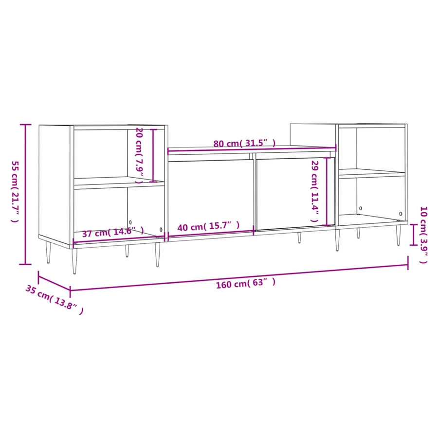 Meuble TV Sonoma gris 160x35x55 cm Bois d'ingénierie - 11