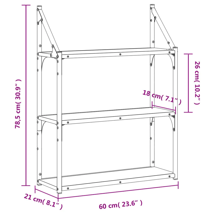 Étagère murale 3 niveaux chêne fumé 60x21x78,5 cm - 8