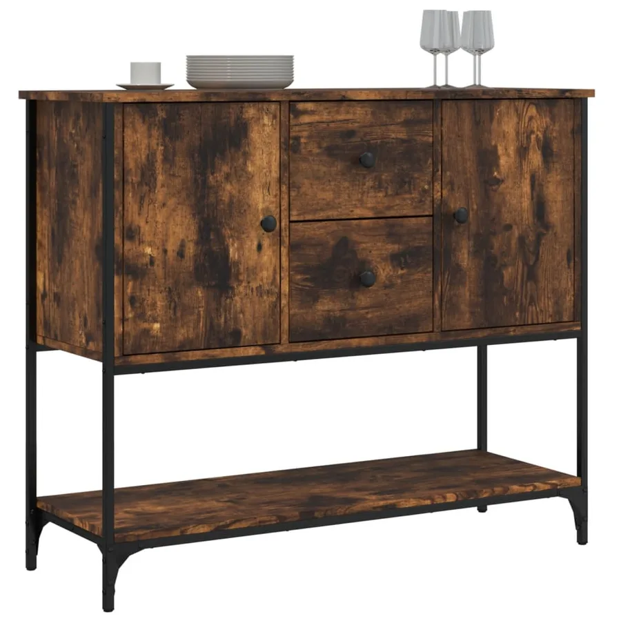 Buffet chêne fumé 100x36x85 cm bois d'ingénierie - 3
