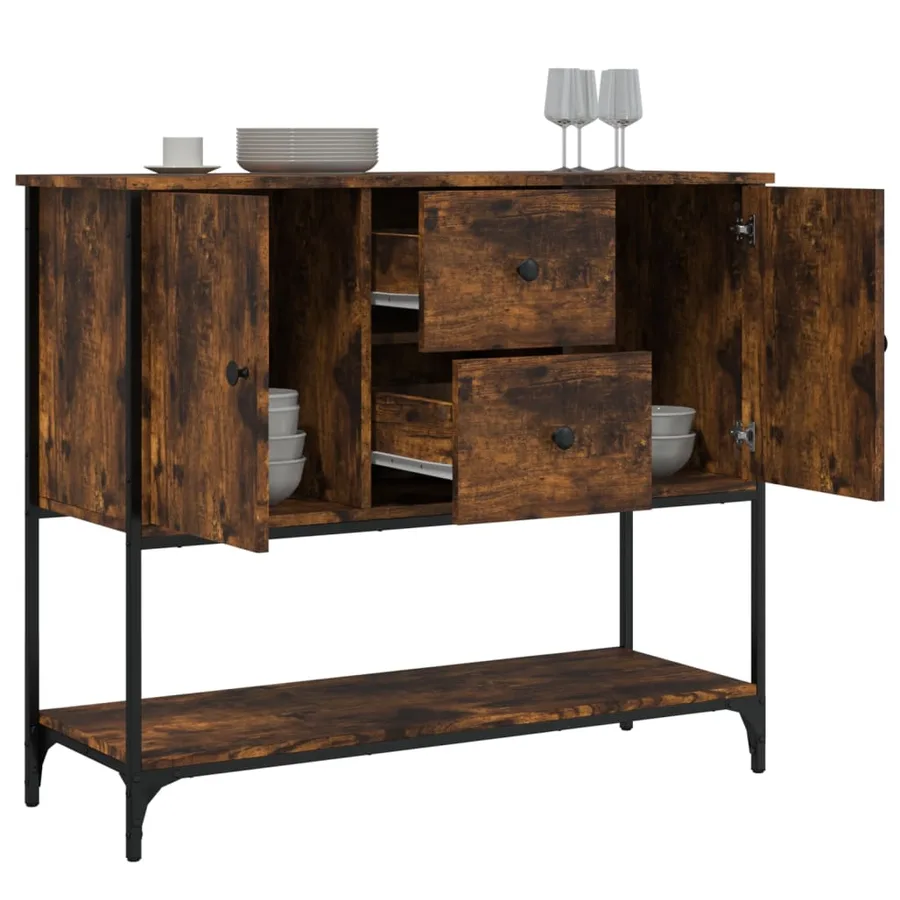 Buffet chêne fumé 100x36x85 cm bois d'ingénierie - 4