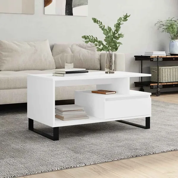 Table basse Blanc 90x49x45 cm Bois d'ingénierie