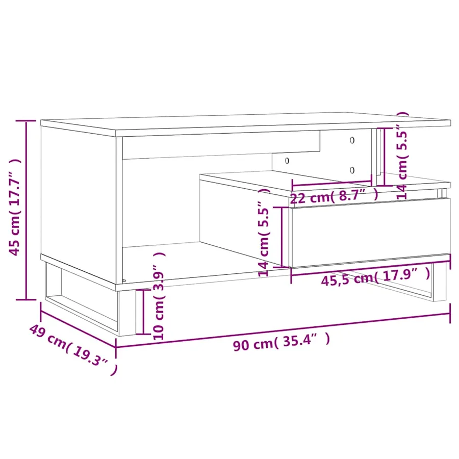 Table basse Blanc 90x49x45 cm Bois d'ingénierie - 11