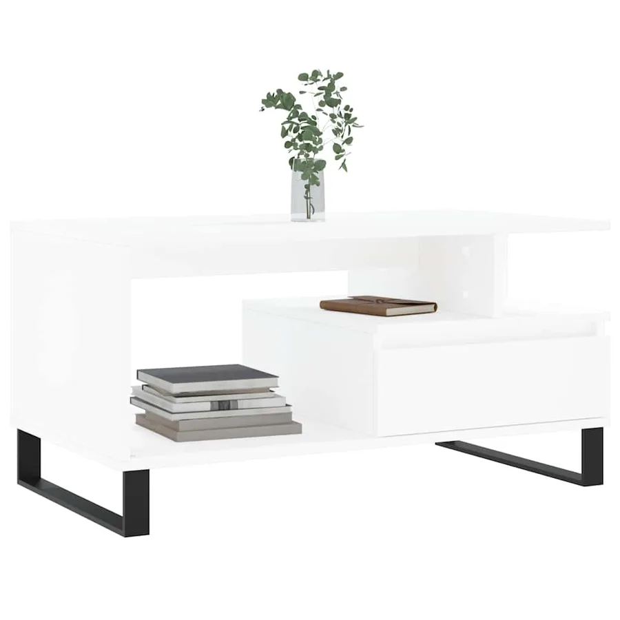 Table basse Blanc 90x49x45 cm Bois d'ingénierie - 3