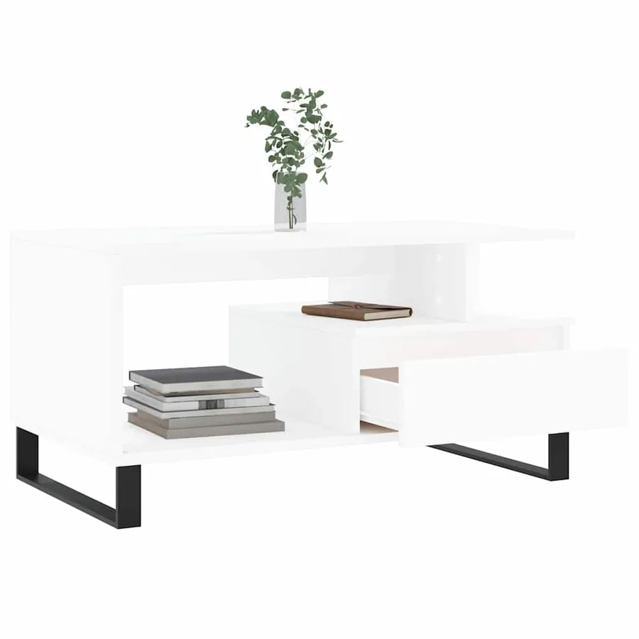Table basse Blanc 90x49x45 cm Bois d'ingénierie - 4