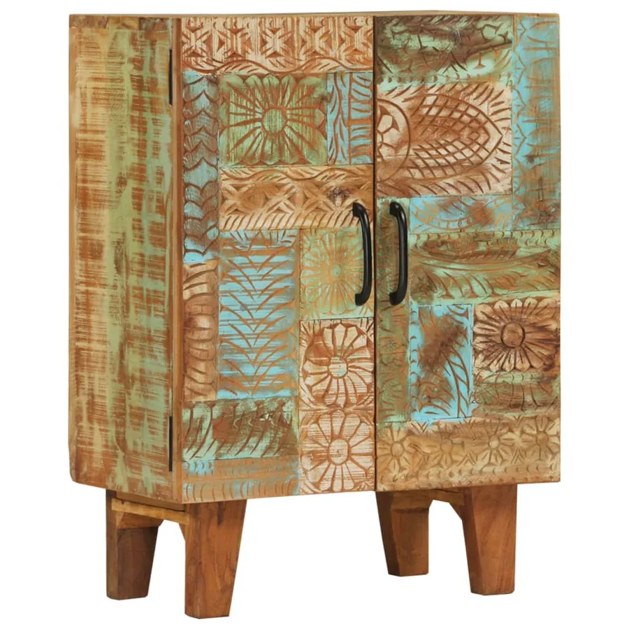 Buffet sculpté à la main 55x30x75 cm bois massif récupération - 11