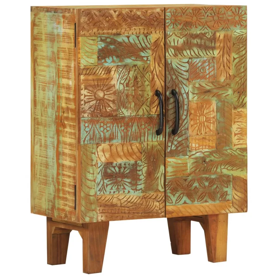 Buffet sculpté à la main 55x30x75 cm bois massif récupération - 12