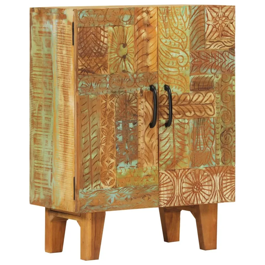 Buffet sculpté à la main 55x30x75 cm bois massif récupération - 14