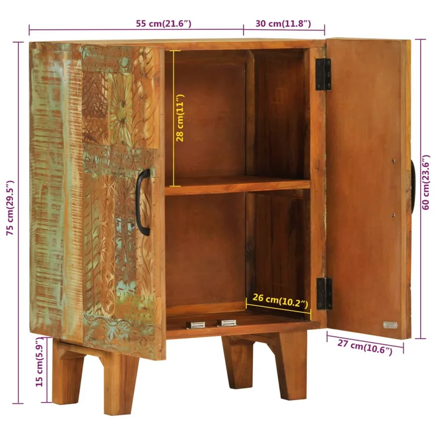 Buffet sculpté à la main 55x30x75 cm bois massif récupération - 9
