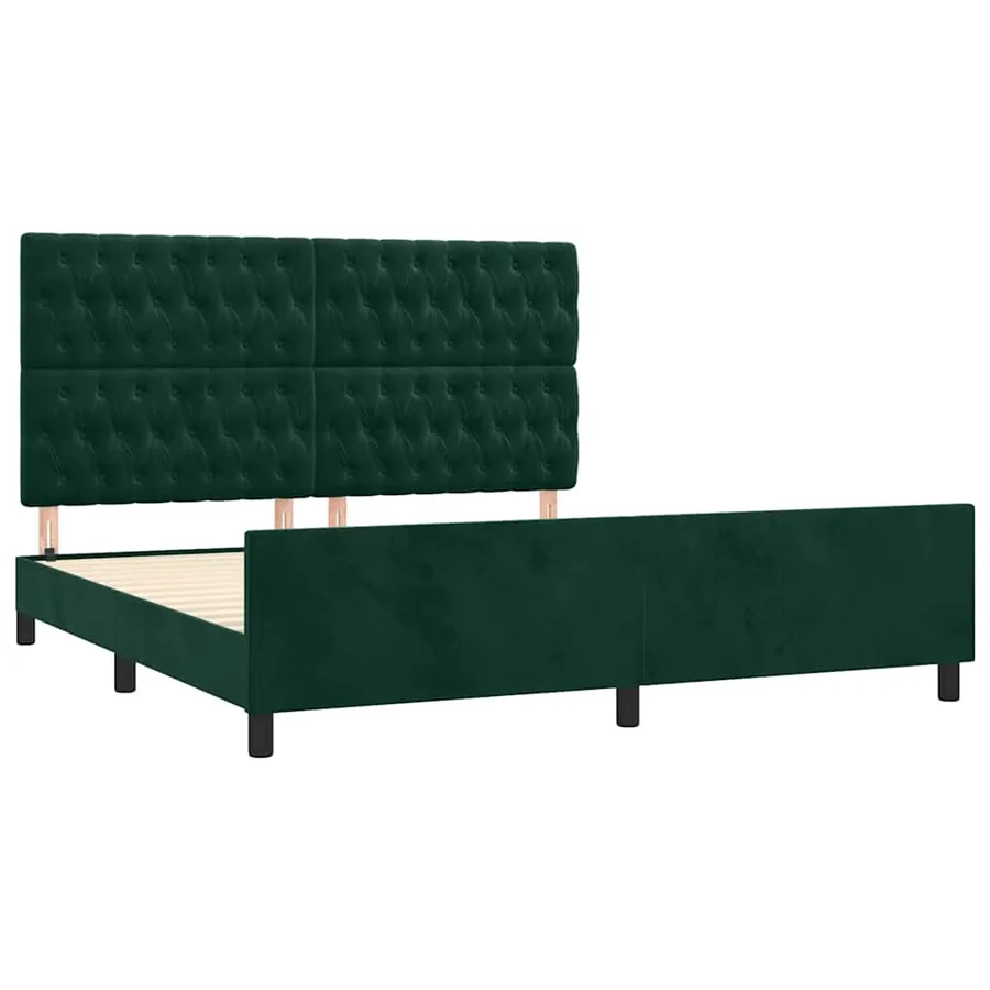 Cadre de lit sans matelas vert foncé velours - 4