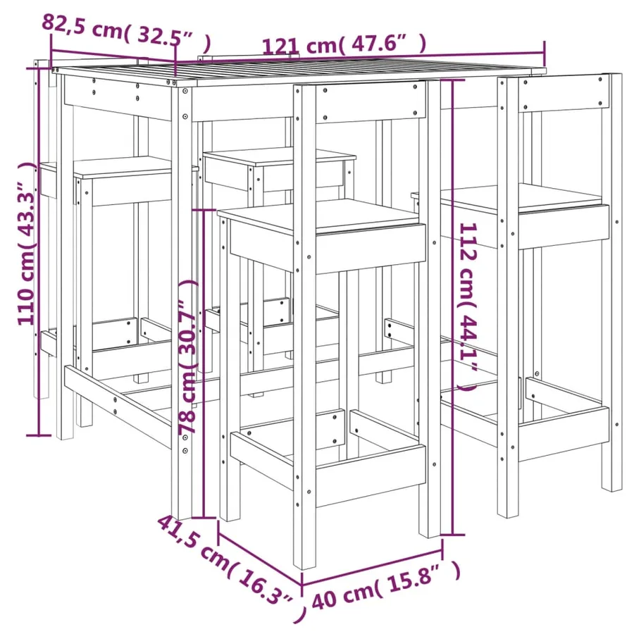 Ensemble de bar de jardin 5 pcs bois de pin massif - 10