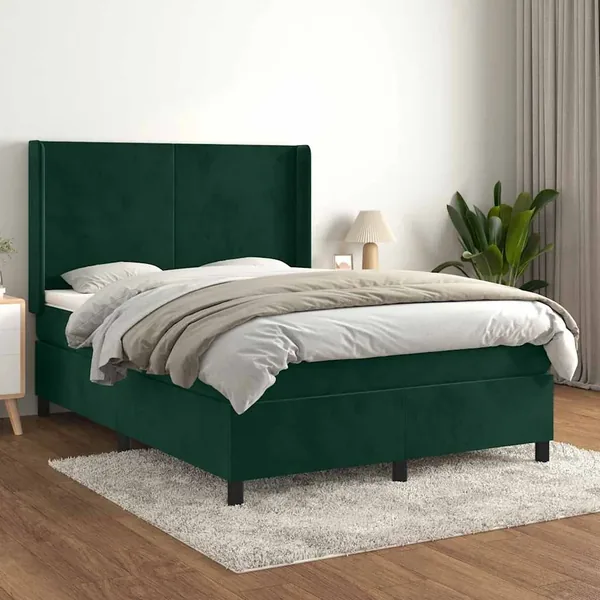 Sommier à lattes de lit et matelas Vert foncé 140x190cm Velours