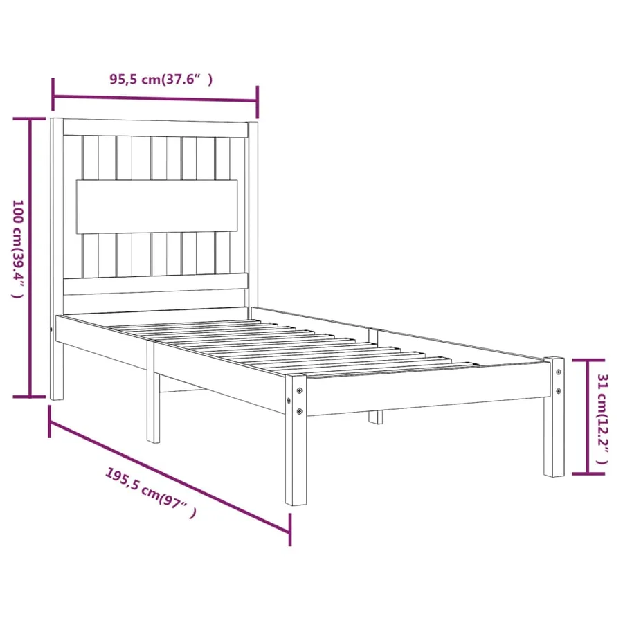 Cadre de lit sans matelas blanc bois massif - 6