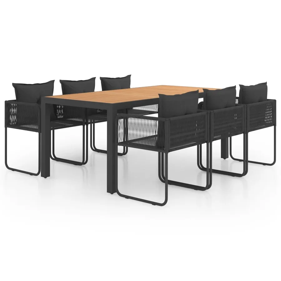 Ensemble à Manger de jardin 7pcs PVC résine tressée noir marron - 2