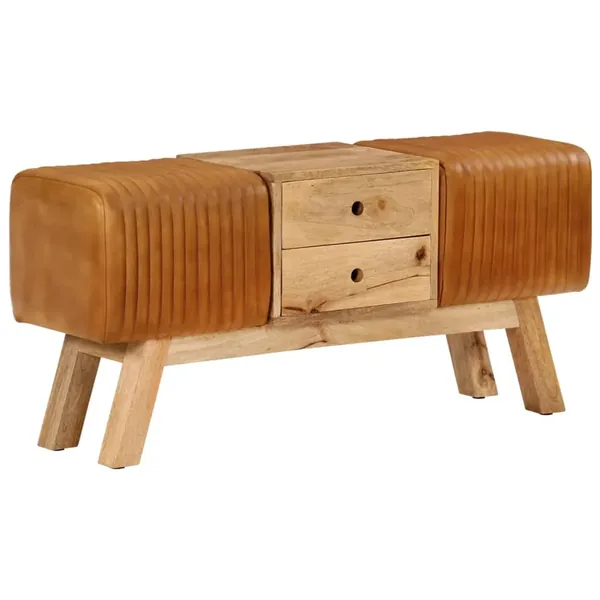 Banc de bok Marron 107 cm Cuir de chèvre véritable