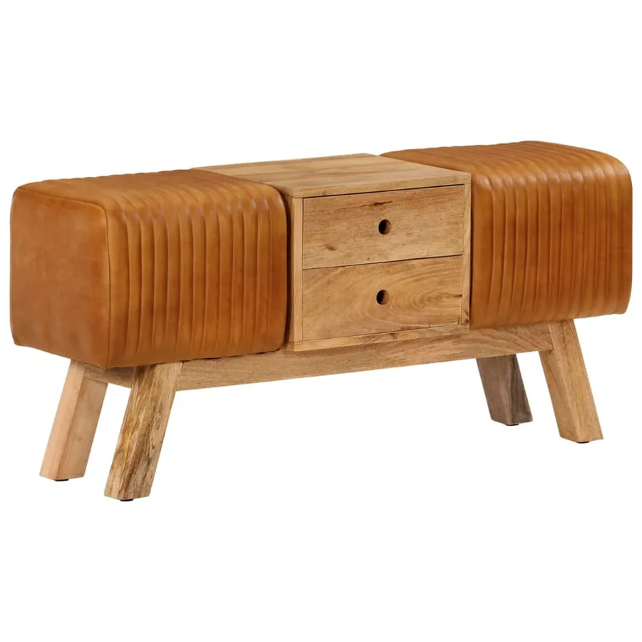 Banc de bok Marron 107 cm Cuir de chèvre véritable - 11