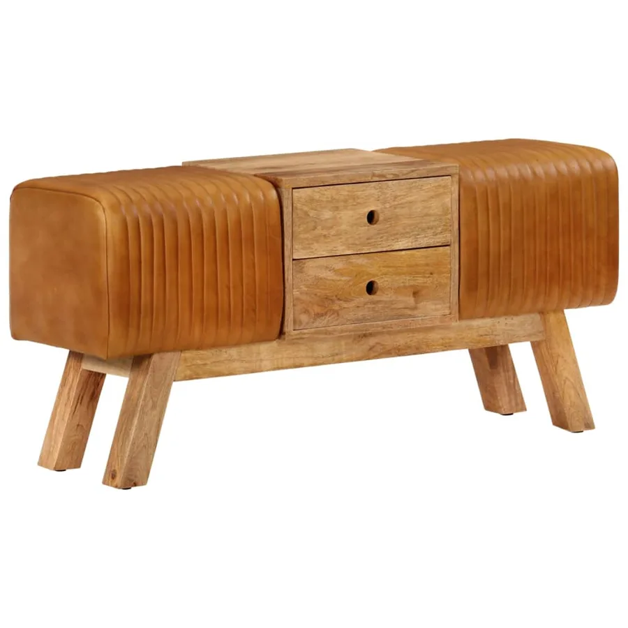 Banc de bok Marron 107 cm Cuir de chèvre véritable - 12