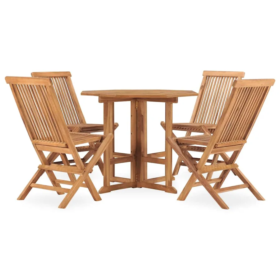 Ensemble à manger d'extérieur pliable 5 pcs Bois solide de teck - 2