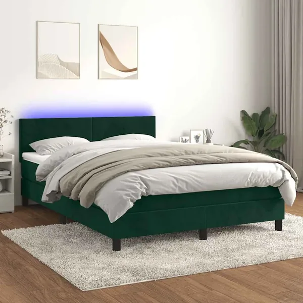Sommier à lattes de lit avec matelas LED Vert foncé 140x200 cm