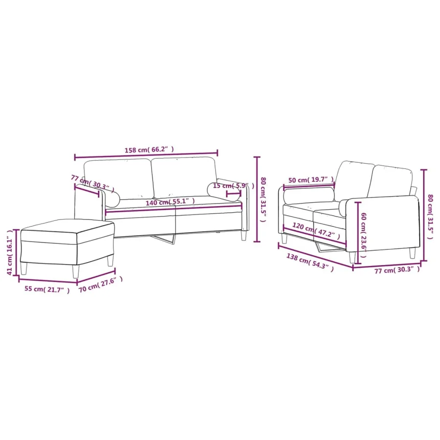 Ensemble de canapés 3 pcs coussins décoratifs et coussins - 9