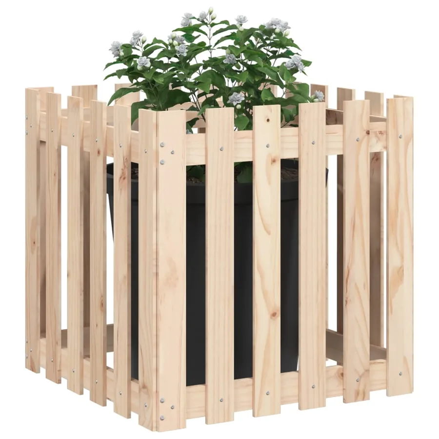 Jardinière avec design de clôture 60x60x60 cm pin massif - 3