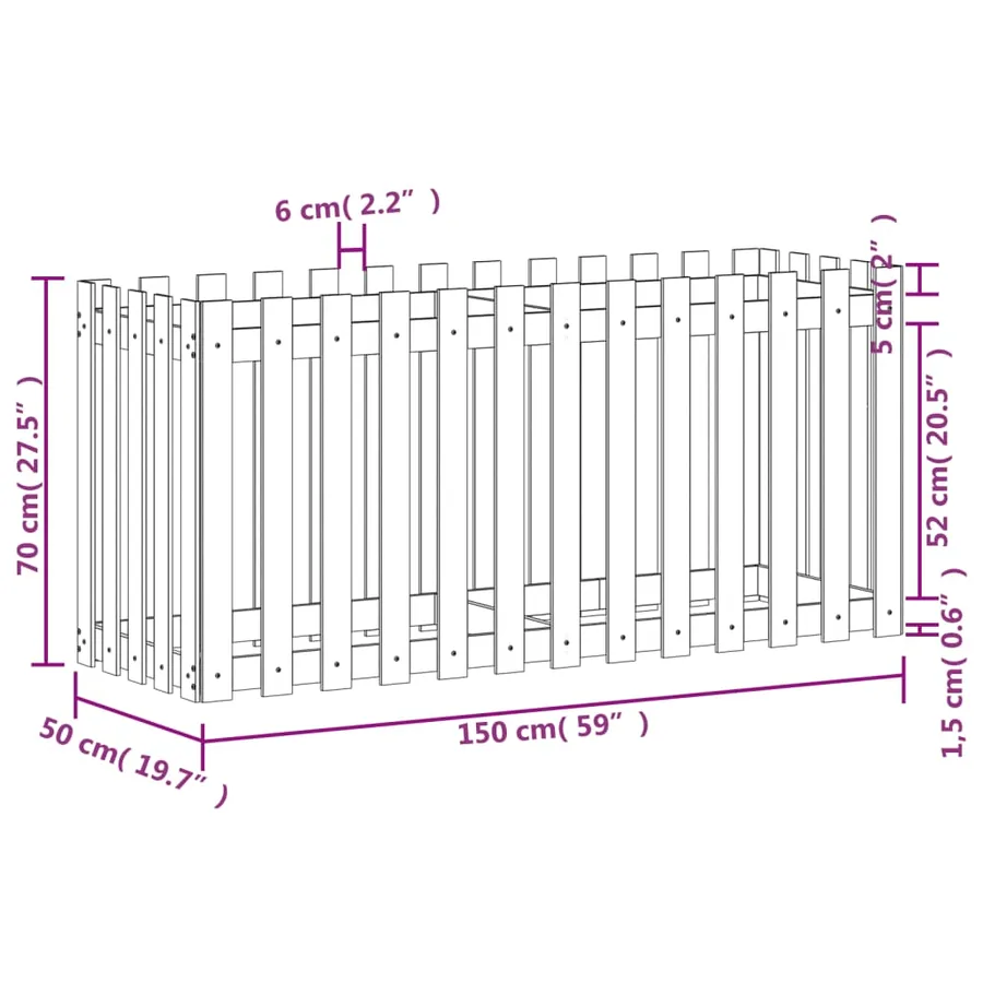 Lit surélevé de jardin design de clôture 150x50x70cm pin massif - 9