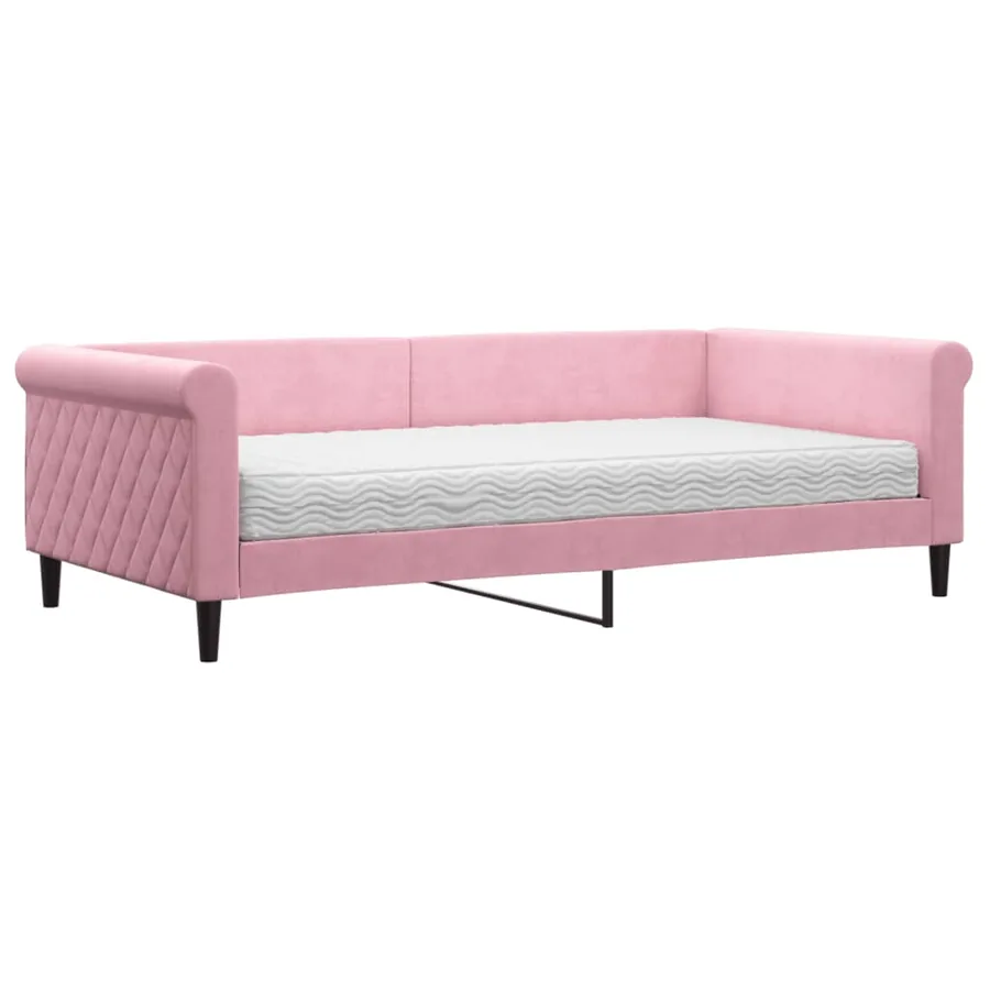 Lit de jour avec matelas rose 100x200 cm velours - 2