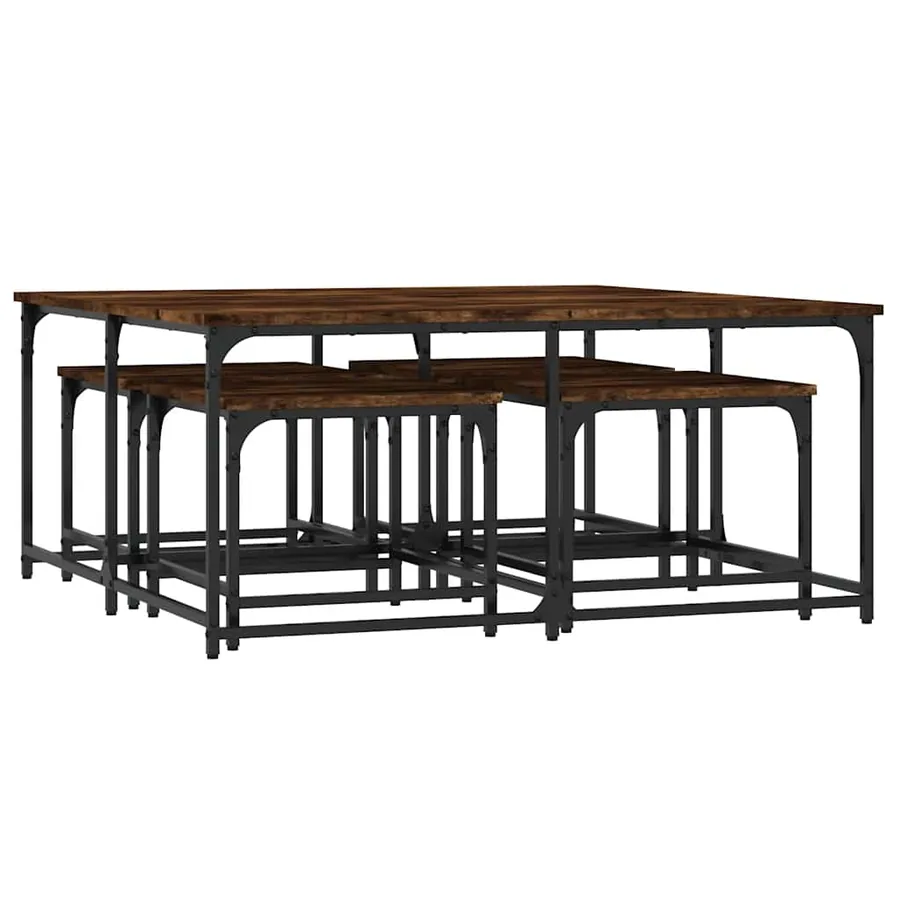 Tables basses gigognes 5 pcs chêne fumé bois d'ingénierie - 2