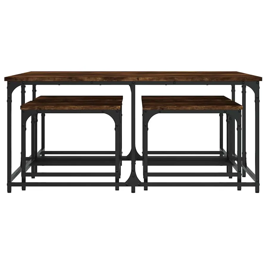 Tables basses gigognes 5 pcs chêne fumé bois d'ingénierie - 4