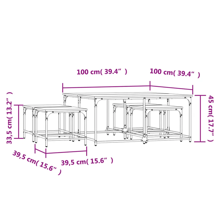 Tables basses gigognes 5 pcs chêne fumé bois d'ingénierie - 8