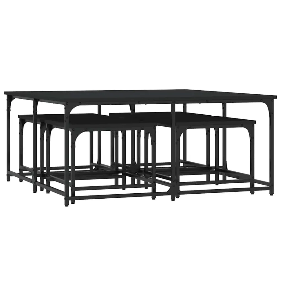 Tables basses gigognes 5 pcs noir bois d'ingénierie - 2