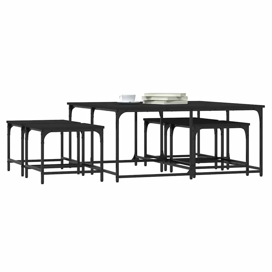 Tables basses gigognes 5 pcs noir bois d'ingénierie - 3