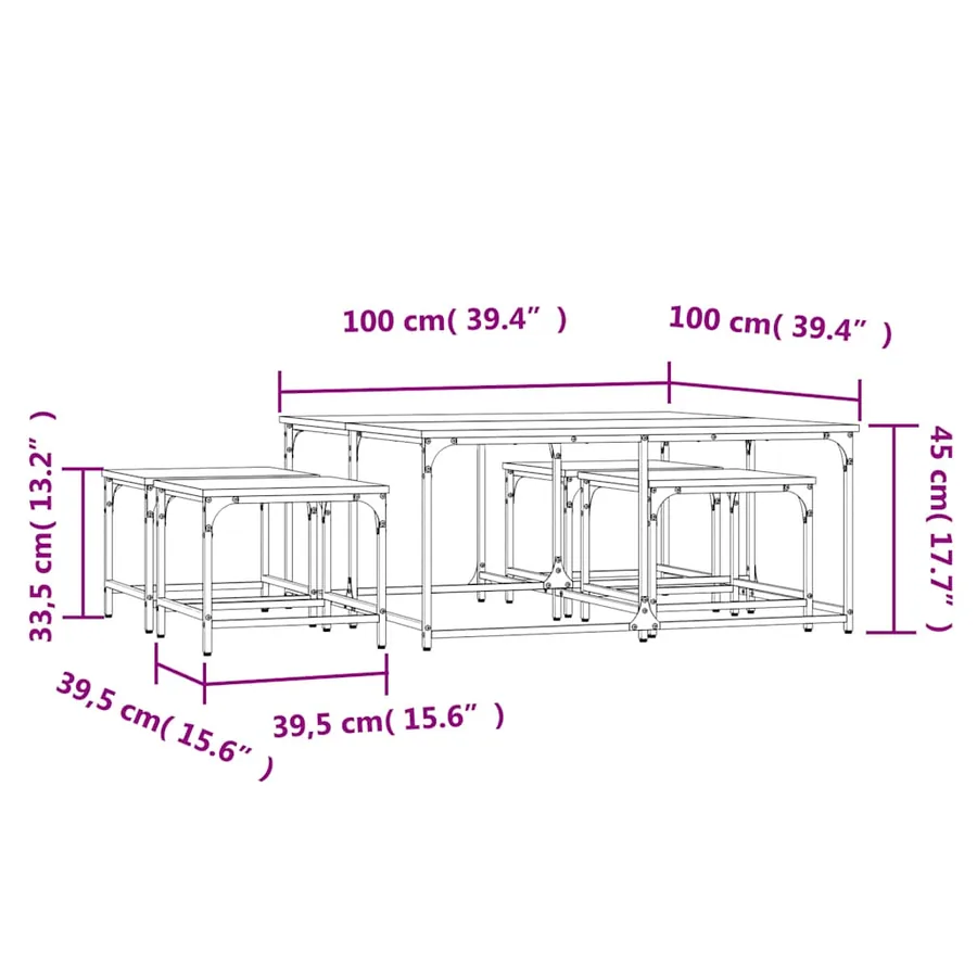 Tables basses gigognes 5 pcs noir bois d'ingénierie - 8