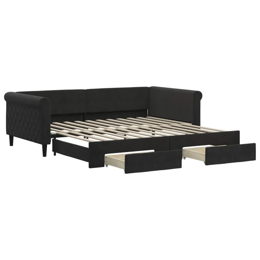 Lit de jour avec gigogne et tiroirs sans matelas noir 100x200cm - 2