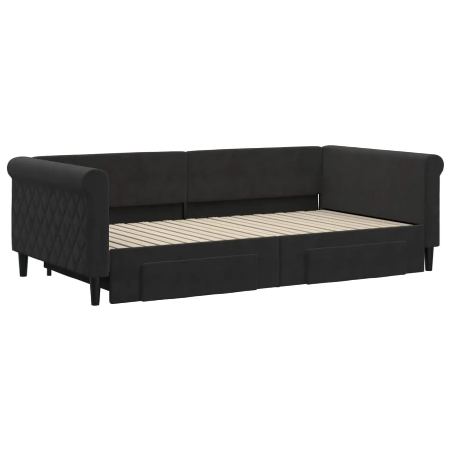 Lit de jour avec gigogne et tiroirs sans matelas noir 100x200cm - 3