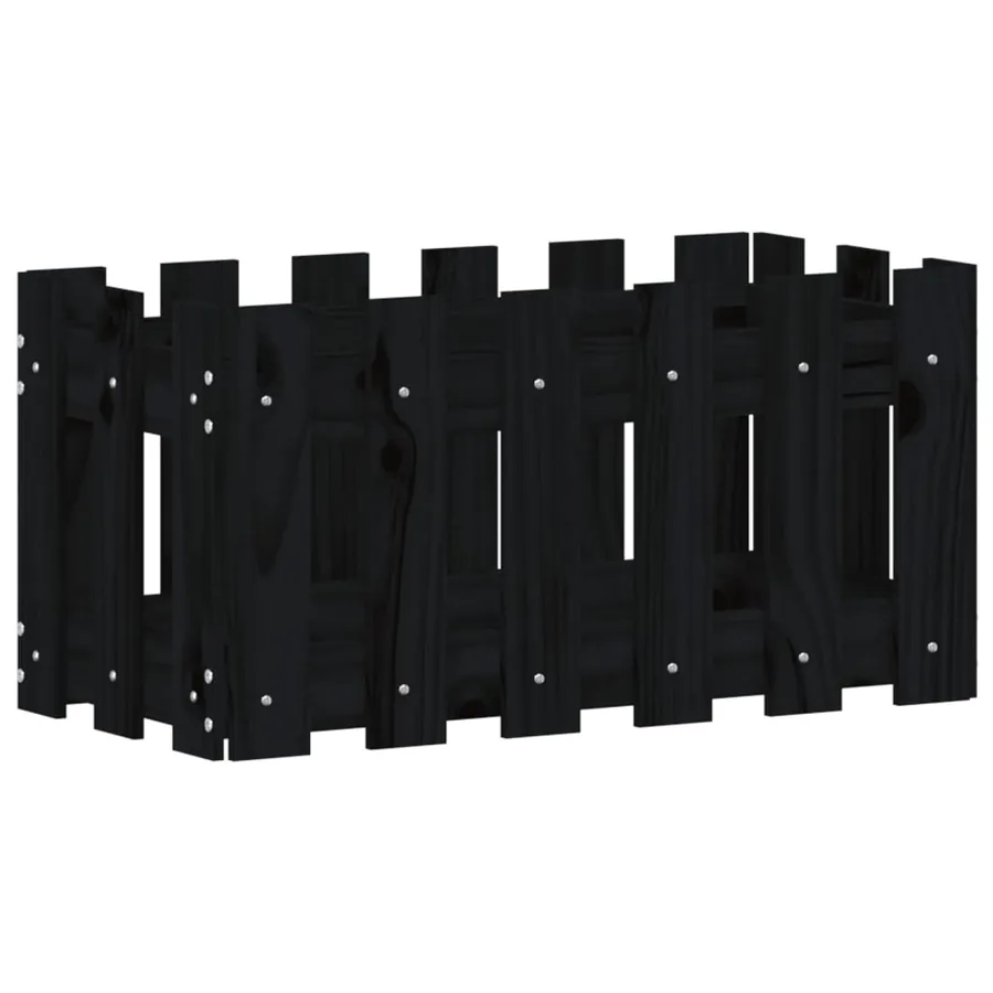Jardinière avec design de clôture noir 60x30x30 cm pin massif - 2