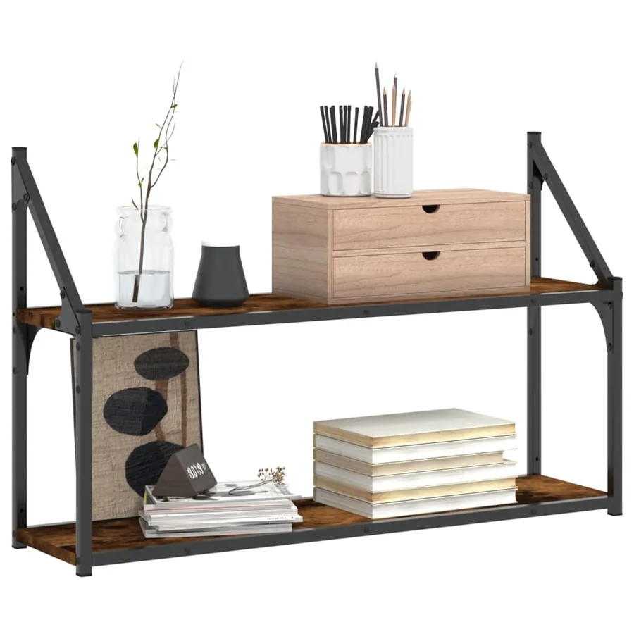 Étagère murale 2 niveaux chêne fumé 80x21x51 cm bois ingénierie - 3