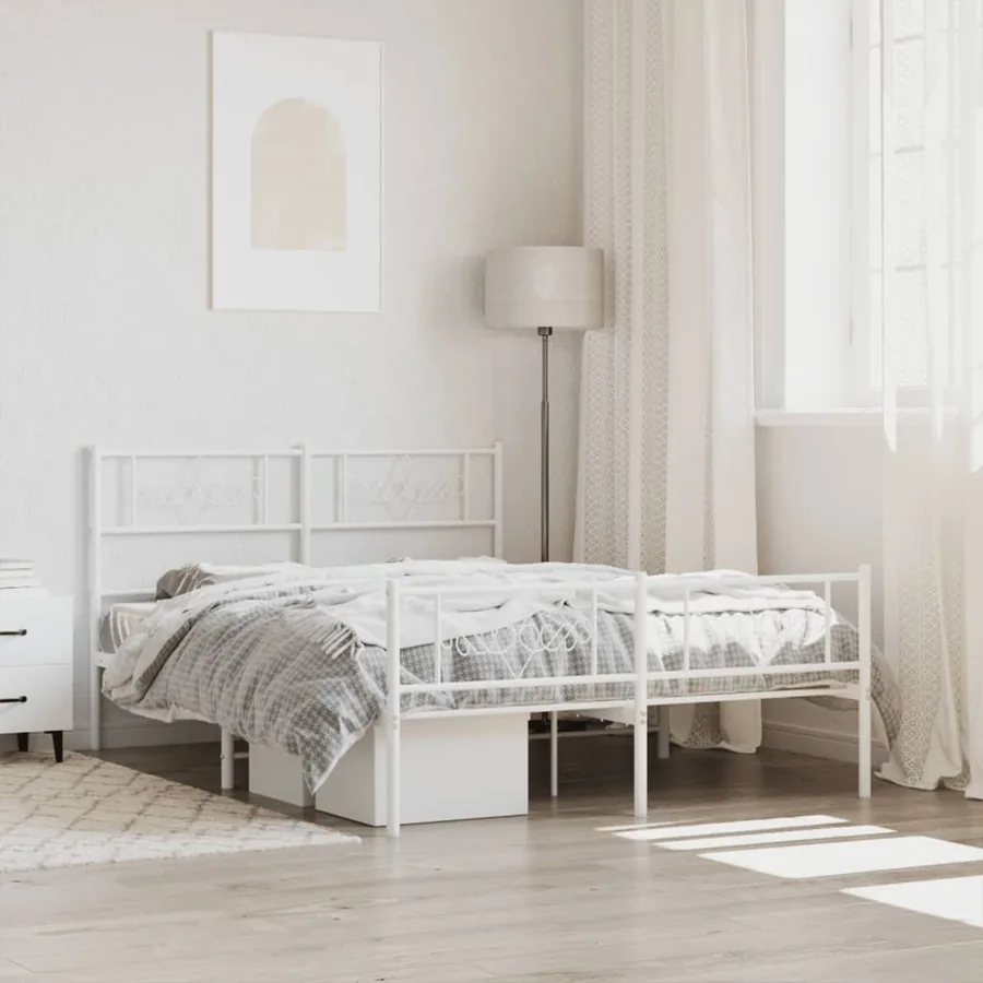 Cadre de lit métal sans matelas et pied de lit blanc 120x190 cm