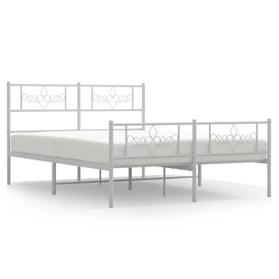 Cadre de lit métal sans matelas et pied de lit blanc 120x190 cm - 2