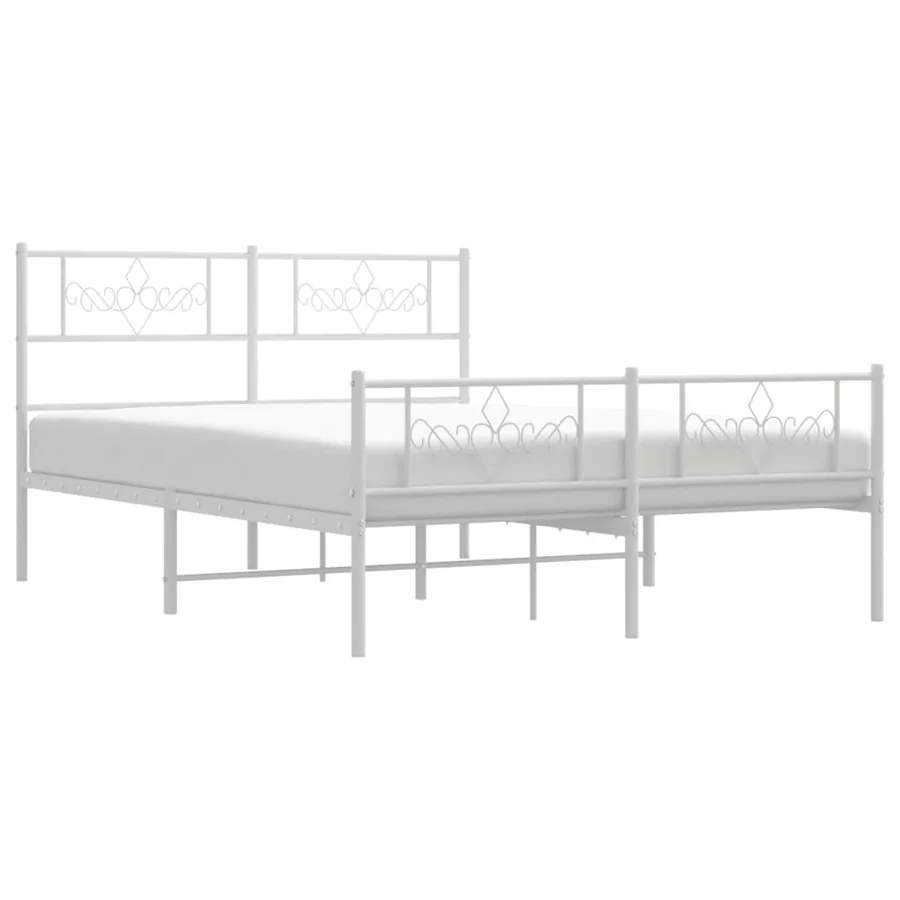 Cadre de lit métal sans matelas et pied de lit blanc 120x190 cm - 4