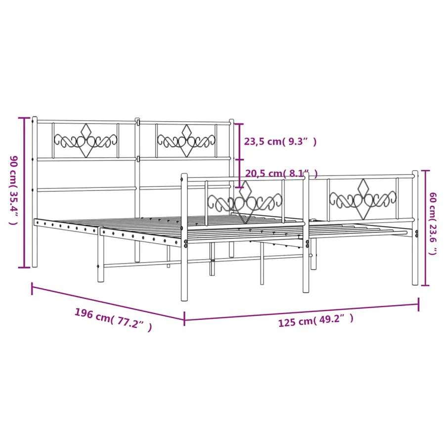 Cadre de lit métal sans matelas et pied de lit blanc 120x190 cm - 9