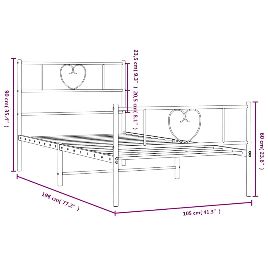 Cadre de lit métal sans matelas avec pied de lit noir 100x190cm - 10