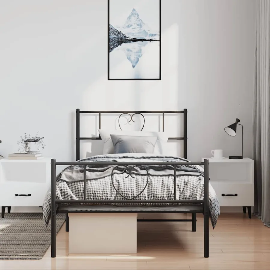 Cadre de lit métal sans matelas avec pied de lit noir 100x190cm - 4