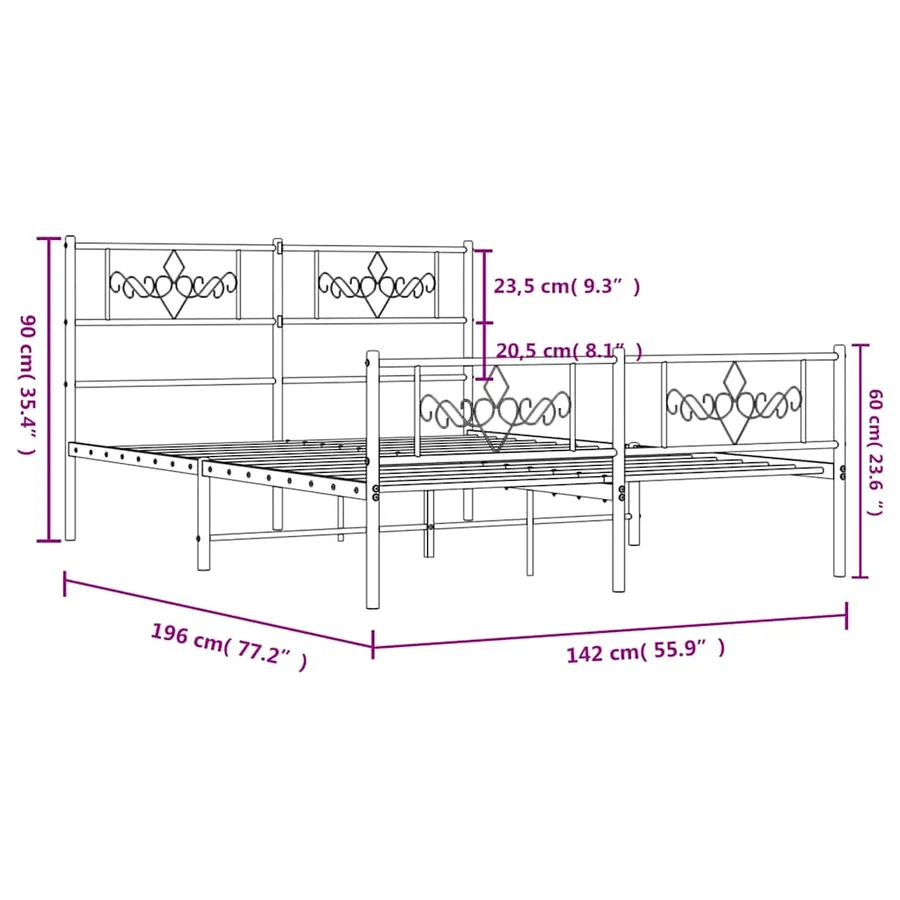 Cadre de lit métal sans matelas et pied de lit blanc 135x190 cm - 10