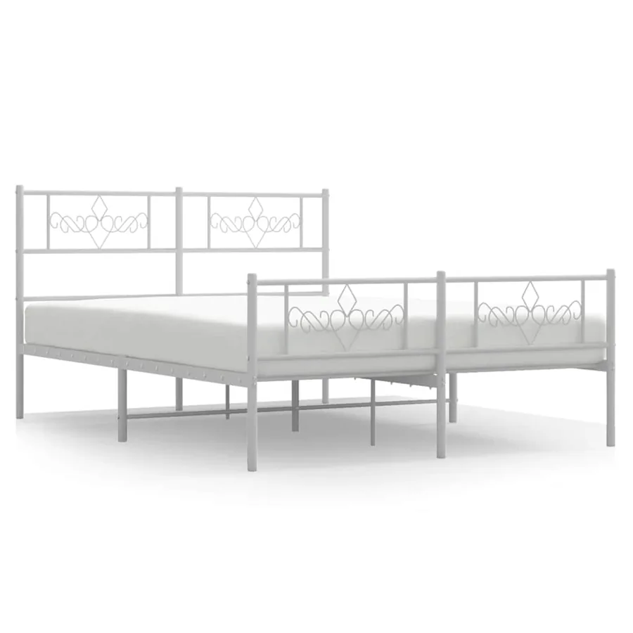 Cadre de lit métal sans matelas et pied de lit blanc 135x190 cm - 2