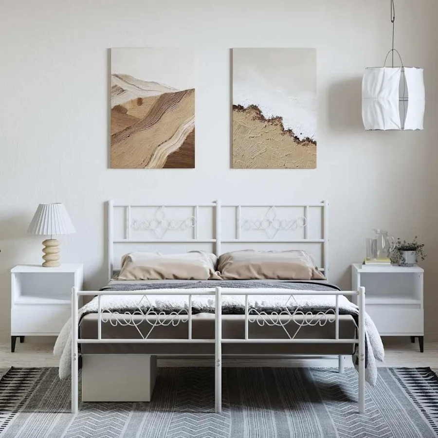 Cadre de lit métal sans matelas et pied de lit blanc 135x190 cm - 4