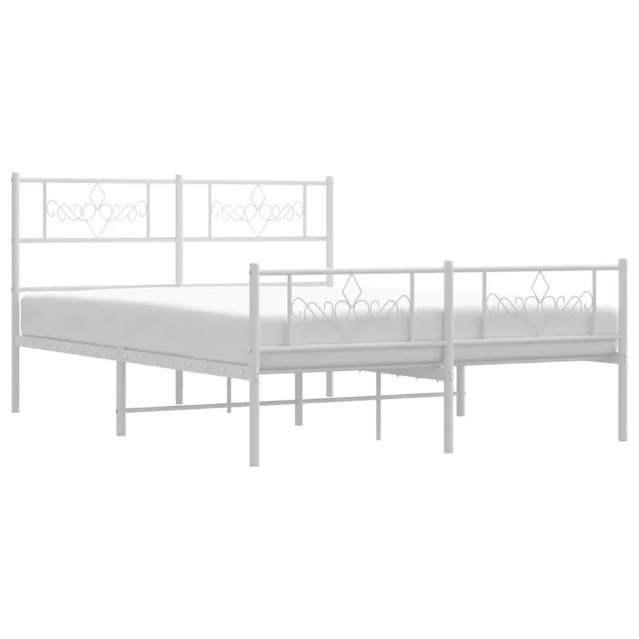 Cadre de lit métal sans matelas et pied de lit blanc 135x190 cm - 5