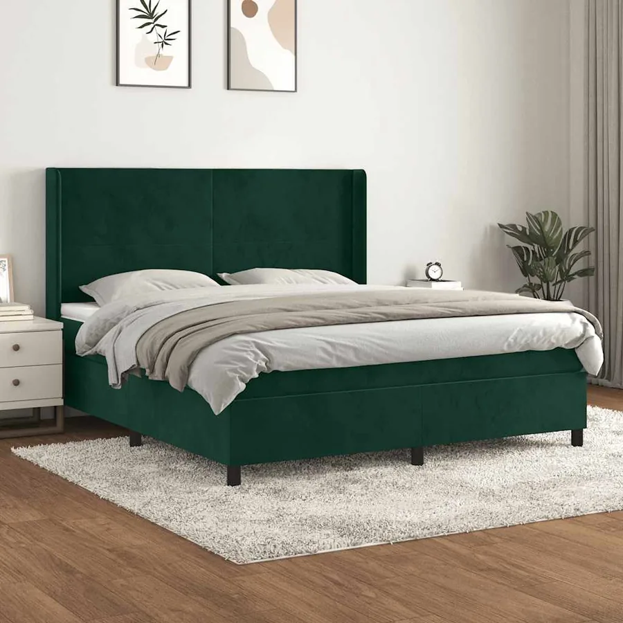 Sommier à lattes de lit et matelas Vert foncé 160x200cm Velours